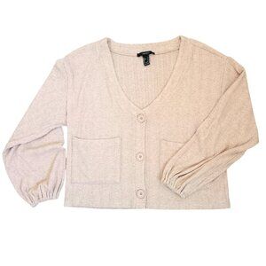 Forever 21 Beige Ribbed Knit Cardigan – Button Front, Long Sleeve, Size S
